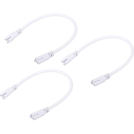 3 pcs T5 T8 LED Tube Connecteur Rond Câble, Extensible Cordon avec Double Fin Connecter éclairage Tubes, pour LED Intégré Tubes (Blanc, 0.98-Pieds) (1/5)