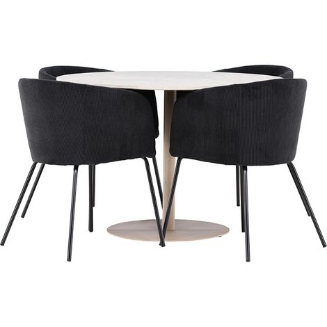 Lycke ensemble pour salle à manger table Ø110cm et 4 chaises velours avec accoudoirs beige. (1/5)