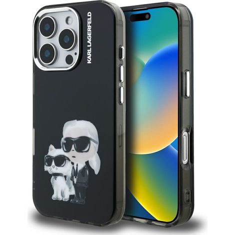 Karl Lagerfeld IML Aquarelle Karl & Choupette & Logo Hülle für iPhone 16 Pro Max Schwarz (1/5)