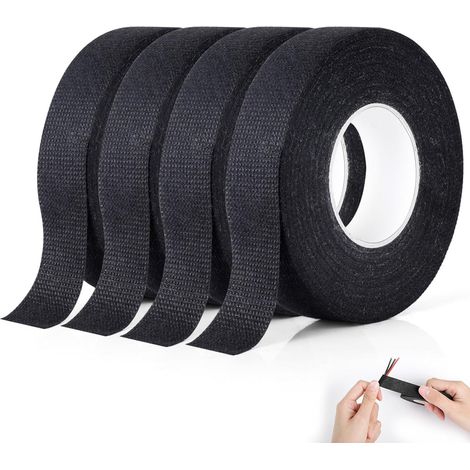 Schwarzes Isolierband, 4er-Pack (19 mm x 15 m), Gewebeband, stark und reißfest, Elektrikerband für Elektronikreparaturen, Kabelbäume, Auto, Motorrad