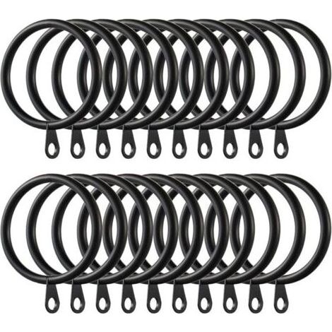 Packung mit 60 Metall-Gardinenringen, 38 mm Innendurchmesser, für Gardinenstangen (schwarz) (1/5)
