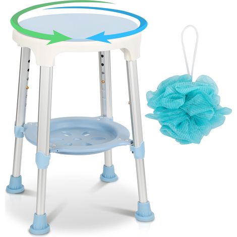 Jiubiaz Taburete de Ducha Giratorio 360° con Bandeja de Almacenamiento, Asiento Ajustable sin Herramientas, 136kg (1/5)