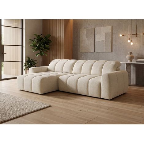 Canapé d'angle relax électrique en velours chiné beige DANIA (1/5)