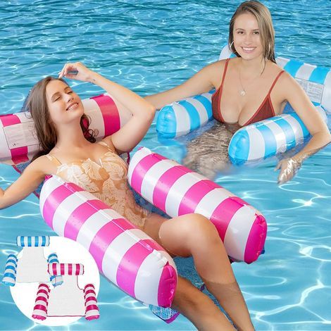 Conjunto de hamaca flotante inflable de 2 piezas, hamaca inflable para piscina 4 en 1, flotador de agua basculante con bomba de aire manual. (1/4)