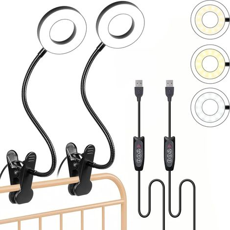 Lampe de Bureau Lampe Pince 360 degrés pour Lecture Éclairage Doux Livre Nuit Voyage Chambre à Coucher jardin terrasse extérieur (1/5)