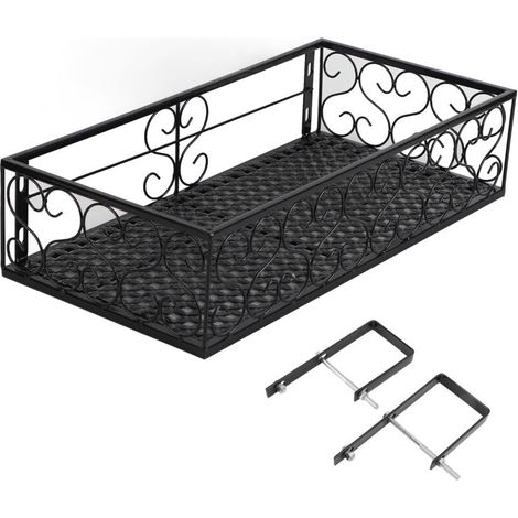 Support suspendu balcon en fer forgé – Pour pots de fleurs – Fixation sur clôture ou rebord – Compatible rambardes 6,5 cm – Idéal succulentes (1/5)