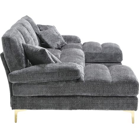 Canapé d'angle U en Chenille avec double fonction couchage et pieds métal doré 272x136x88 cm (1/5)