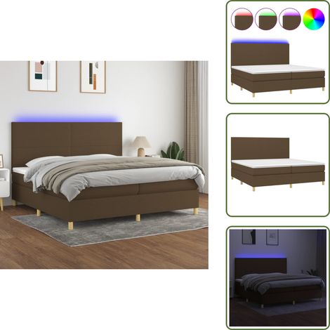 Sommier à lattes de lit matelas et LED Marron foncé 200x200 cm - Sommier Tapissier - Lit Avec Led - Matelas À Ressorts Ensachés - Tête De Lit Réglable - Éclairage LED (1/5)