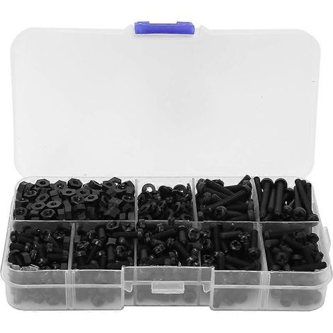 800 Stück/Box M3 Nylon Schraubenmuttern-Unterlegscheiben-Kombinationsset Befestigungselemente Hardware-Zubehör Schwarz