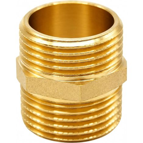 Mamelon 15/21 4 Raccord Male Male 1/2’’ Hexagone Raccords en Laiton pour Tuyau Douche, Reducteur de Pression Eau, Groupe de Securite Chauffe Eau, Radiateur Eau Chaude... (1/5)