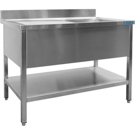Évier Inox - 1800x700x850mm - 1 Bac Droite - Sans Étagère - Dosseret - Saro