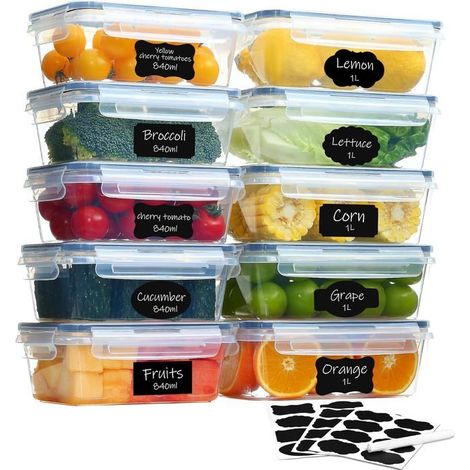 Lot De 10 Boîtes De Conservation Avec Couvercle(5X1L + 5X840Ml),Boîtes De Congélation Et Boîtes De Préparation De Repas,Sans[CA3] (1/5)