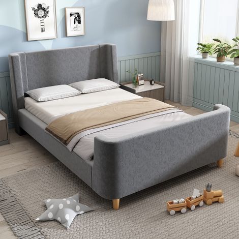 Polsterbett Kinderbett,Einzelbett Schlittenbett mit kosmischem Muster,  Für Jungen & Mädchen, Samt (Ohne Matratze)