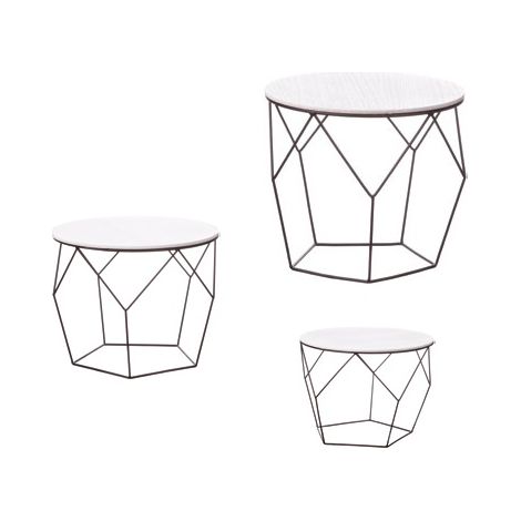 Set Salotto Salottino con 3 Tavolini in Metallo e Legno Rotondi (1/2)