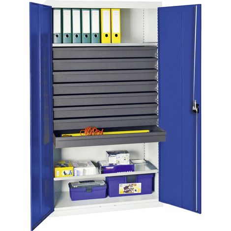 Armadio porta-utensili e materiali Stumpf serie 3000 grigio chiaro/blu genziana + 8 cassetti 100 mm + 2 ripiani estraibili continui - 3008174