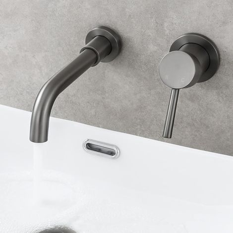 An der Wand montierter Badezimmerhahn, Spültisch-Mischbatterie, Warm- und Kaltwassermischer, kein Auslaufen, schnelle und einfache Installation - Grau