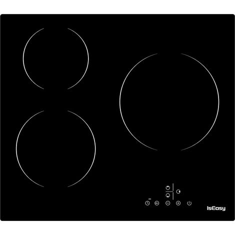 IsEasy Placa Vitrocerámica 3 zonas 5500W 60cm Control táctil,Temporizador,Empotrado-3 fuegos Negra