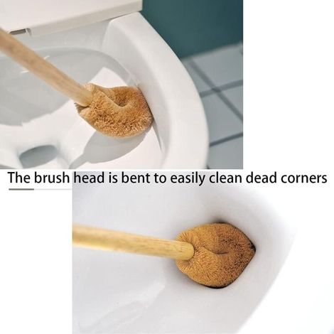 Brosse de Toilette en Bois-tête de Brosse en Fibre de Coco Naturelle et Manche en Bois de hêtre pour Salle de Bain, Brosse à récurer, Brosse de Nettoyage pour Toilettes(1pc) (1/4)