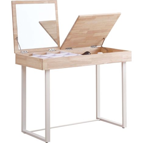 Mesa de Estudio Tocador Dormitorio con Espejo Merilyn Roble Nordish y Blanco 100x50x76 cm