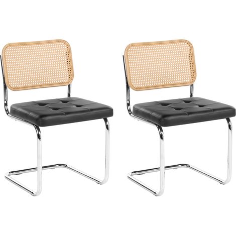 Conjunto de 2 sillas de comedor tapizado de piel sintética con capitoné negro Ethete (1/5)