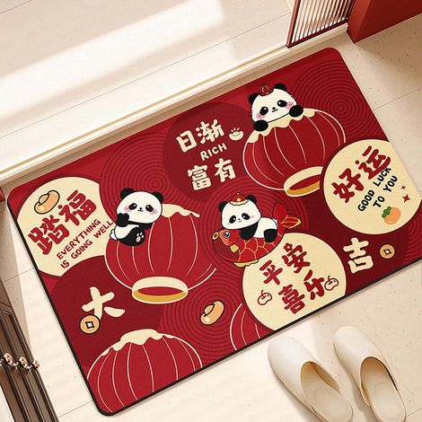 Tapis De Soin - Tapis D'Entrée Rouge Avec Motif Cheval - Non Glissant - Lavable - Pour Porte D'Entrée Porche Et Extérieur - 80 X 50 Cm (1/5)