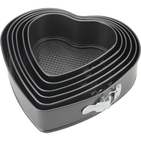 Lot de 6 moules à gâteau à charnière en forme de cœur avec fond amovible, moule à gâteau en métal anti-adhésif pour gâteaux et cheesecake, 18/20/22/24/26/28 cm (1/5)