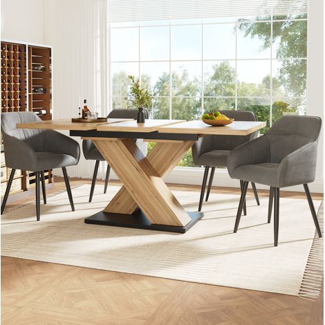 Mesa de comedor extensible 119-158.5x80x75 cm color madera natural en MDF con patas cruzadas (1/5)