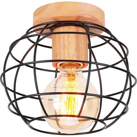 Plafones De Interior Lámparas Techo Moderna Plafones De Jaula De Madera De Metal Lampara Techo Retro Negro Para Dormitorio Cocina Sala De Estar