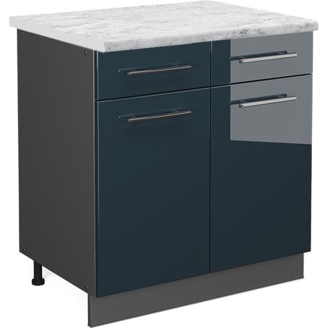 Mobiletto base per cucina Fame-Line, Blu scuro lucido, 80 cm , PL Marmo, Vicco