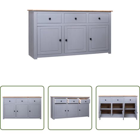 vidaXL Kiefernholz - Sideboard Grau 135x40x80 cm Kiefernholz Panama (1/5)