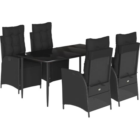 Set de muebles jardín 5 pzas con cojines ratán sintético negro vidaXL (1/5)