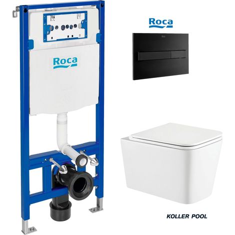 Bâti-support ROCA Duplo One pack réservoir encastrable et plaque PL7 Noir Mat avec WC suspendu TREND Blanc 49 cm Vortex par KP (1/5)