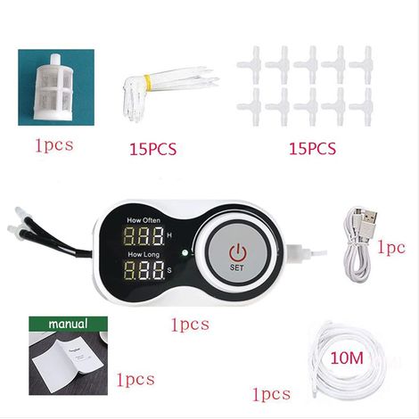 Kit d'arrosage automatique d'intérieur, kit d'irrigation goutte à goutte automatique pour jusqu'à 15 plantes, kit d'irrigation goutte à goutte pour plantes d'intérieur, kit d'arrosage automatique ave (1/5)