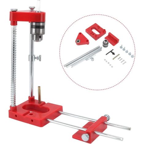 Guía de taladro portátil, localizador de taladros para carpintería, taladro de columna de acero aleado y plástico, posicionador de taladro portátil, accesorios para carpintería de muebles (1/5)