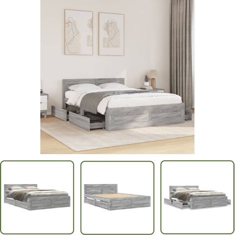 vidaXL Cadre de lit et tête de lit sans matelas sonoma gris 120x190 cm (1/5)