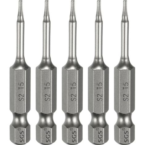 5pcs Embout Tournevis T5 Tête Torx 1/4" Tige Hexagonale 2" (50mm) (1/5)