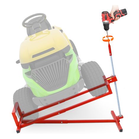 Mäherheber Reparaturstand 400 kg, faltbare Stahl-Hebebühne für Rasentraktor und ATV, teleskopierbar, manuell oder per Bohrmaschine, rot