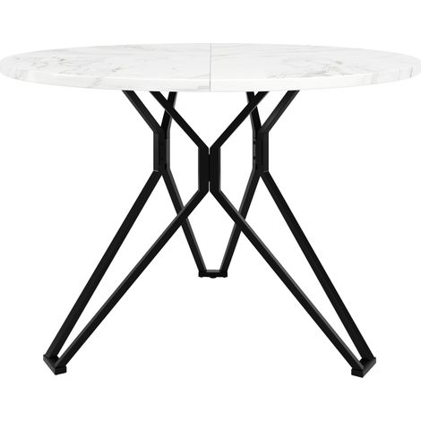 Tavolo da pranzo rotondo 100 x 100 x 76 cm, piano in MDF effetto marmo e gambe metalliche nere (1/5)