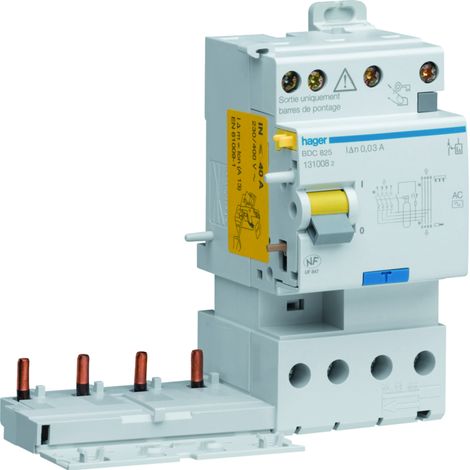 Bloc différentiel double sortie 4 Pôles 25A 30mA type AC HAGER BDC825 (1/3)