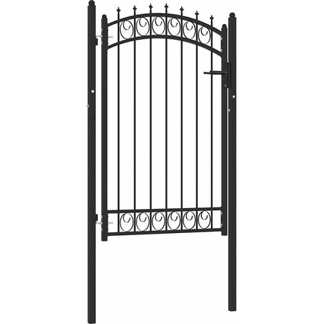 Portail de Clôture Arqué en Acier Thermolaqué Noir avec Pointes et Serrure 103 x 170 cm - PANGIVO (1/5)