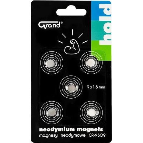 Magneti al neodimio GR-N509 da 9 mm, confezione da 5 pezzi.