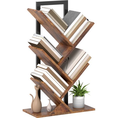 HOMCOM 5-Tier Tree Bookshelf with Steel Frame for Living Room, Rustic Brown (1/5)