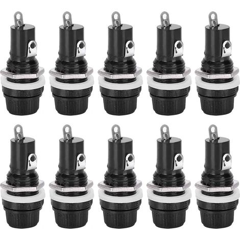 10 pièces porte-fusible à montage sur panneau, support de Tube de fusible à bouchon à vis monté sur panneau électrique pour fusibles de Tube en verre Radio 5 x 20mm10A (1/5)