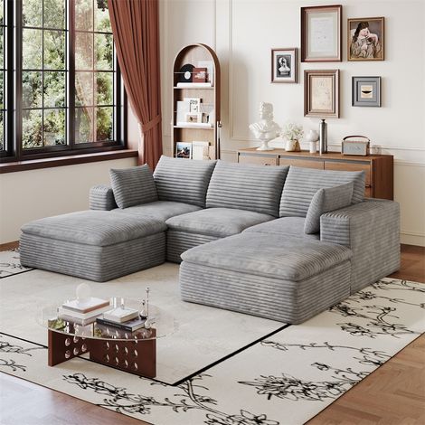 Canapé Modulaire Cloud 260x160x60cm - Design Double Couche Rembourrage Amovible Sans Montage Idéal Salon - Gris Foncé (1/5)