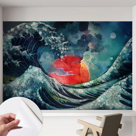 Papier peint adhésif autocollant pour salon chambre à coucher tendance et originale Lever de soleil océanique 152x104 cm (1/5)