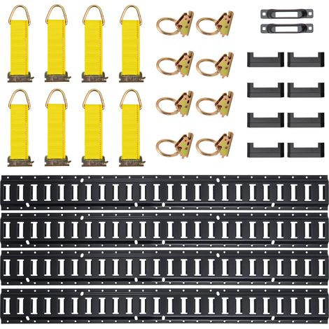 Mophorn E Track Tie-Down Rail Kit, 30PCS 5FT Set, enthält 4 Stahlschienen, 2 einzelne Schlitze, 8 O-Ringe, 8 Tie-Offs mit D-Ring, 8 Endkappen, Sicherungszubehör für Fracht, Motorräder und Fahrräder