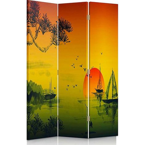 Paravent Paysage Japonais Idyllique – Déco Asiatique Zen - 110 x 180 cm - 1 face déco, 1 face noir