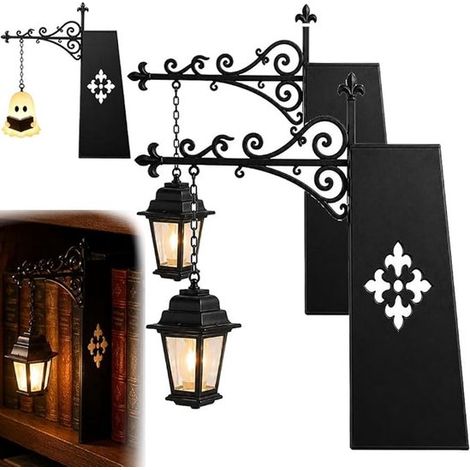 Set di 4 lanterne da biblioteca, fermalibri in metallo, illuminazione decorativa per scaffali, luce notturna retrò per la lettura, luce notturna a LED bianco caldo per librerie (1/5)