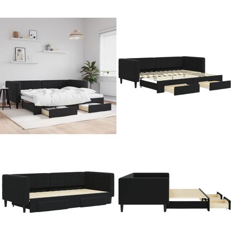Tagesbett Ausziehbar mit Schubladen Schwarz 90x200 cm Samt - Schlafsofa - Gästebett - Tagesbett - Ausziehbares Bett - Wohnzimmer Möbel - Home & Living (1/5)