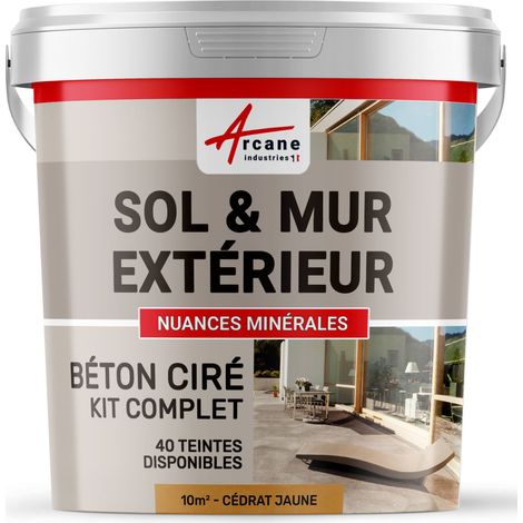 béton ciré, extérieur, pour sol, mur, terrasse, escalier, enduit, décoratif, minéral, en kit - 10 m² (en 2 couches) Cédrat Jaune - ARCANE INDUSTRIES